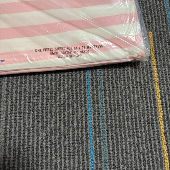 Vintage Stevens Fine Combed Percale Pink Stripe Double Bed Sheet Set New - Picture 7 of 7